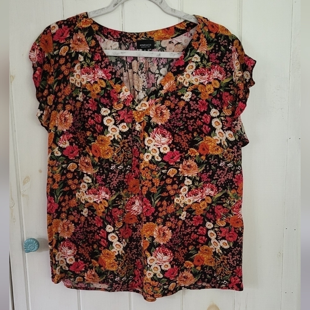 Autumn Floral Flutter Sleeve Rayon Blouse